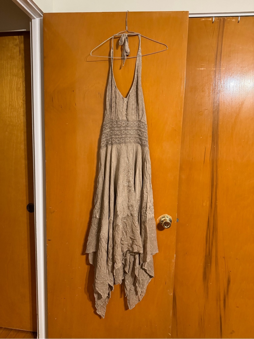 Bohemian Halter Midi Dress in Taupe